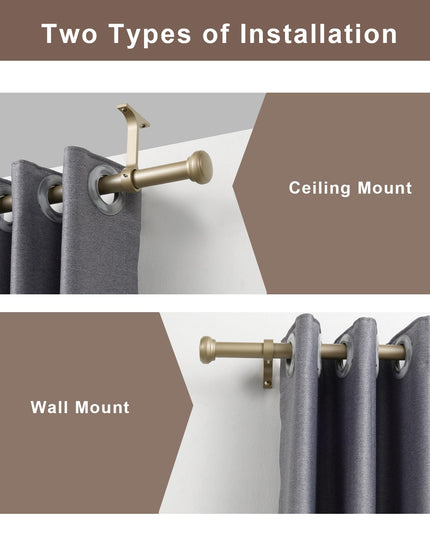 Heavy Curtain Rod, set of 2 pcs Adjustable Curtain Rod for Windows with Round Cap, Light Gold