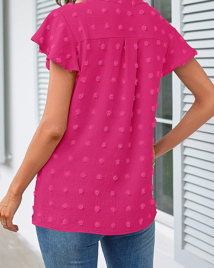 SIZE: 3XL - Fantaslook Women V Neck Flowy Short Sleeve Swiss Dot Blouse Business Casual Loose Shirt Top HotPink Medium