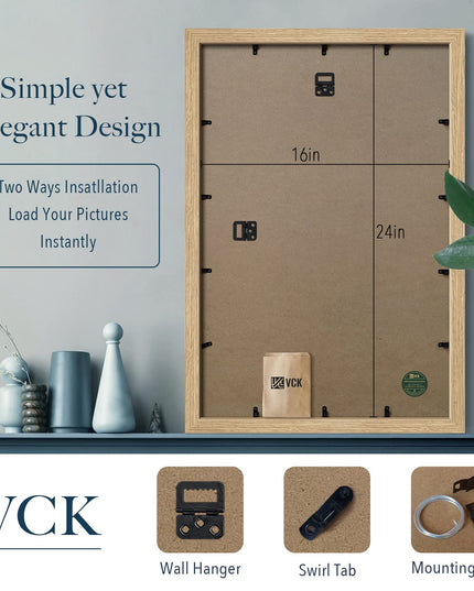 VCK 40x60 CM Oak Wood Frame for Poster & Picture, Natural Solid Wood Photo Frame, Wall Gallery Frame