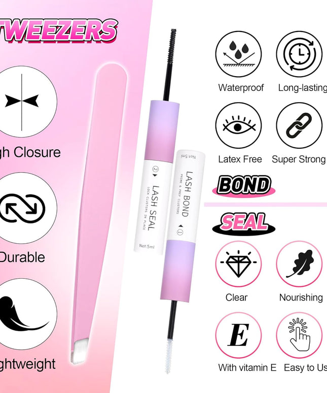 wiwoseo Individual Eyelashes Cluster Lashes Kit Lashes Individual Cluster Kit 60+80+100D Lash Clusters