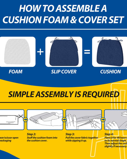 AAAAAcessories D-Shaped Chair Cushions for Dining Chairs with Ties and Removable Cover, 43 cm W x 40 cm L x 5 cm H, Set of 6, Blue