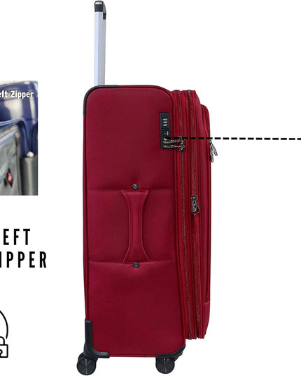Pierre Cardin Luggage Premium Softside Material Suitcase for Travel and Business, TSA Approved, ANTI Theft Double Zipper, Uster Collection (Set of 3, Red)