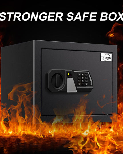 Tenamic Fireproof Safe Box 1.2 Cuft Electronic Digital Security Box, Keypad Small Lock Box Cabinet Safes with Internal Light, Solid Alloy Steel Office Hotel Home Safe with 2 Passwords, Black