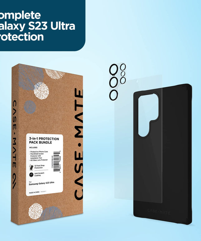 Case-Mate Samsung Galaxy S23 Ultra Case [3in1] with FlexiShield Screen Protector & Camera Lens Protector