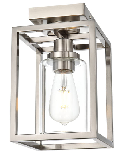 MELUCEE Semi Flush Mount Ceiling Light Brushed Nickel Finish, 1-Light Industrial Island Light Geometric Metal Cage Farmhouse Ceiling Light Fixture for Entryway Porch Bedroom Dining Room