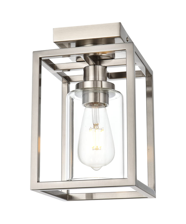 MELUCEE Semi Flush Mount Ceiling Light Brushed Nickel Finish, 1-Light Industrial Island Light Geometric Metal Cage Farmhouse Ceiling Light Fixture for Entryway Porch Bedroom Dining Room
