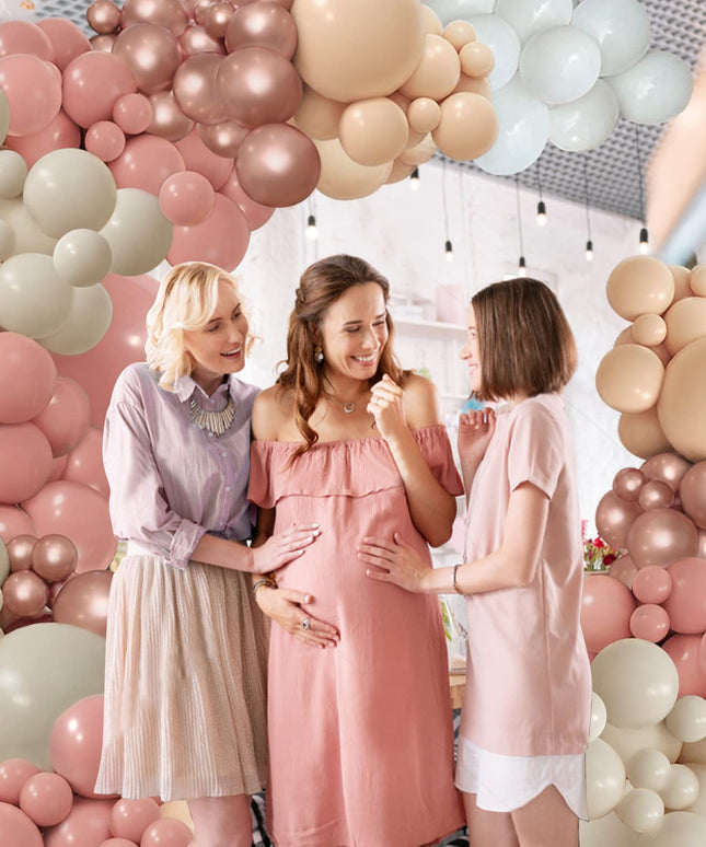 PERPAOL 154pcs Dusty Rose Pink Blush Balloons Garland Arch Kit Boho Nude Cream Peach Retro Pink for Bridal Shower Garden Tea Party Birthday Wedding Decorations