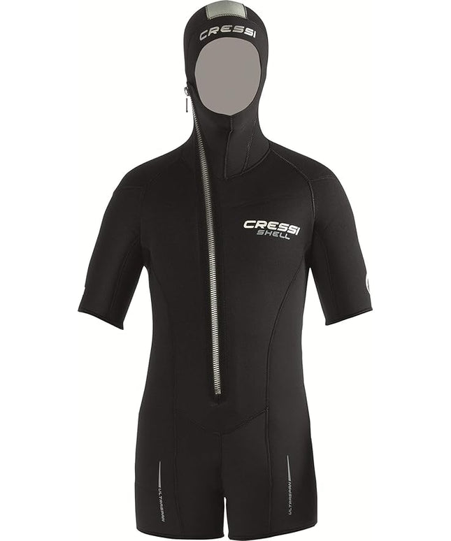 Cressi Shell Jacket Multi Thickness Man - Jacke/Shorty Modularer Reißverschluss und Kapuze zum Tauchen in Neopren 5mm Schwarz