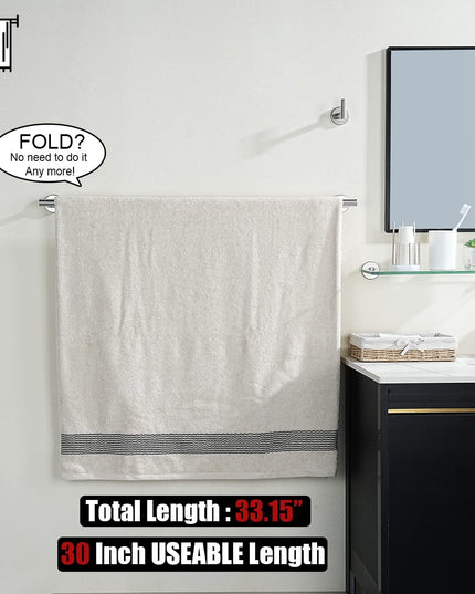 JQK Bath Towel Bar, 30 Inch 304 Stainless Steel Thicken 0.8mm Single Towel Rack for Bathroom, Towel Holder (Brushed Finished) Wall Mount, 32.91 in Total Length, TB110L30-BN