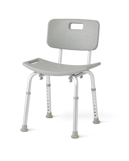 Medline Bath Chair with Back, Shower Chair Stool for Elderly Adults, Height Adjustable Legs, Tool-Free Assembly, Shower Seat with Suction Cup Feet, Gray