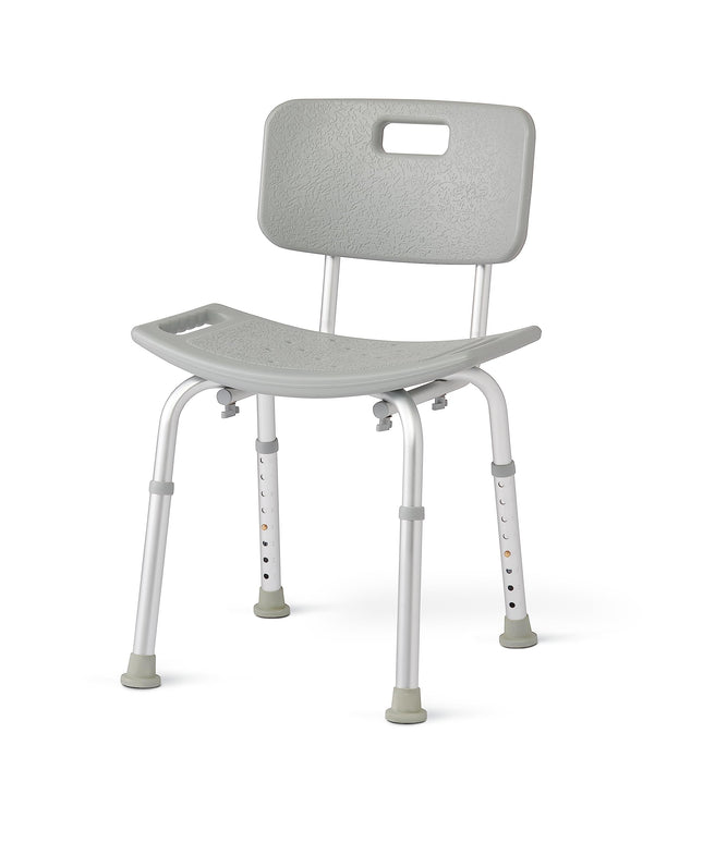 Medline Bath Chair with Back, Shower Chair Stool for Elderly Adults, Height Adjustable Legs, Tool-Free Assembly, Shower Seat with Suction Cup Feet, Gray