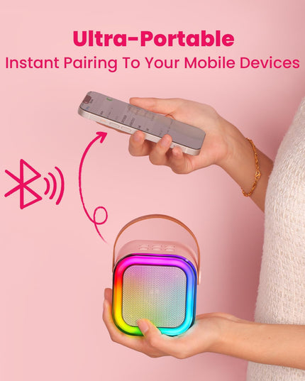 Mini Karaoke Machine for Kids Adults,Portable Bluetooth Speaker with 2 Wireless Microphones, MP3 Music Player Gifts Toys for Girls 3-12 Year Old Birthday Family Home Party (Pink 2 Mics)