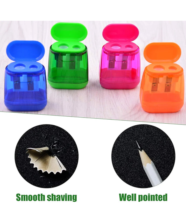 Kids Manual Pencil Sharpener with Dual Holes Colorful Portable Pencil Sharpener with Cover for School Home Classroom Office 4pcs 4 Colors