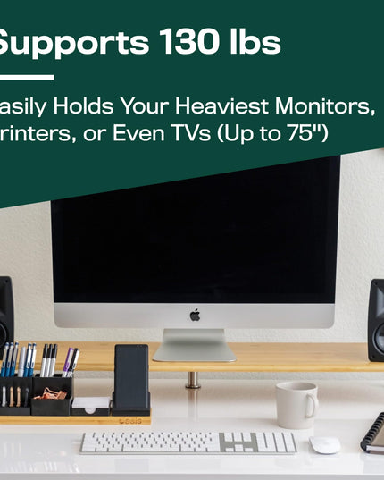 The Original Bamboo Dual Monitor Stand (As Seen On PBS) - 42 Inch Large Monitor Riser for Computer Screens, Laptop or TV - Desk Shelf Adds Storage Space and Improves Ergonomics - Natural