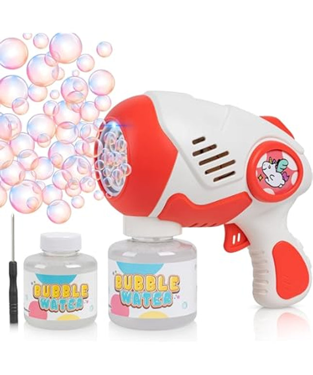 Bubble Machine Bubble Gun For Kids,Big 5 Hole Automatic Silent Bubbles Maker Toy with LED/125ml Solution/360° No leakage Bubble Blower with 10000+ Bubbles Per Minute for Kids Birthday Party Wedding PINK