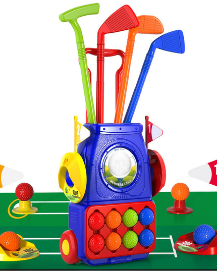 Bennol Toddler Golf Set Toys for Kids, Upgraded Kids Golf Cart Toys Sets with 4 Golf Sticks, 8 Balls and 1 Mat, Indoor & Outdoor Golf Toys for 3 4 5 6 Year Old Boys Girls Toddlers