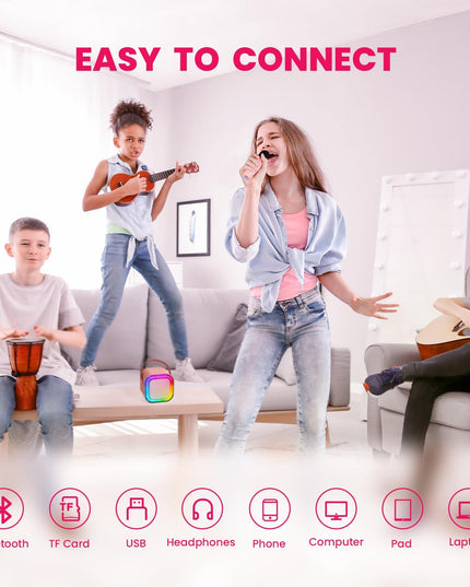 Mini Karaoke Machine for Kids Adults,Portable Bluetooth Speaker with 2 Wireless Microphones, MP3 Music Player Gifts Toys for Girls 3-12 Year Old Birthday Family Home Party (Pink 2 Mics)