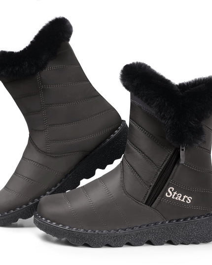 SIZE: 36 - SHIBEVER Waterproof Winter Boots for Women: Snow Mid Calf Fur Lined Warm Women Boot Outdoor Resistant Short Fashion Booties