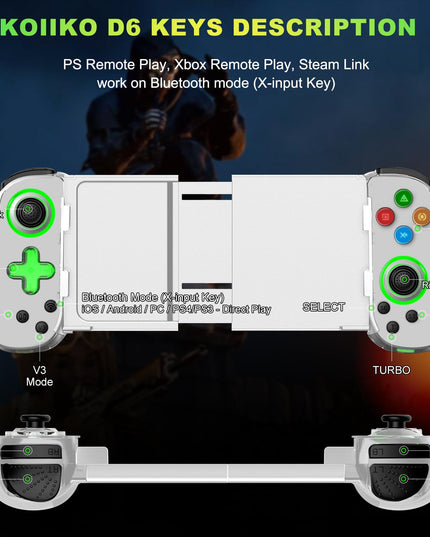 Phone Game Controller for iPhone/Android/PC/Switch, Play COD, Genshin,Support Streaming on PS5/Xbox/PC Console, Cloud Gaming Wireless Gamepad Joystick, Turbo/6-Axis Gyro/Dual Motor, Green Light, White