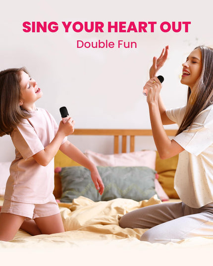 Mini Karaoke Machine for Kids Adults,Portable Bluetooth Speaker with 2 Wireless Microphones, MP3 Music Player Gifts Toys for Girls 3-12 Year Old Birthday Family Home Party (Pink 2 Mics)