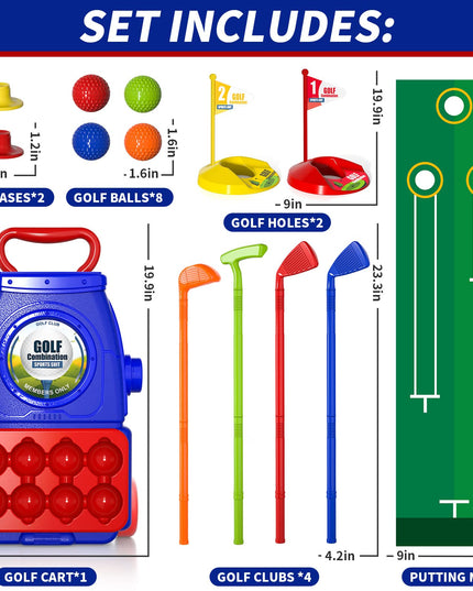 Bennol Toddler Golf Set Toys for Kids, Upgraded Kids Golf Cart Toys Sets with 4 Golf Sticks, 8 Balls and 1 Mat, Indoor & Outdoor Golf Toys for 3 4 5 6 Year Old Boys Girls Toddlers