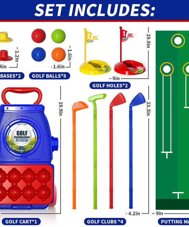 Bennol Toddler Golf Set Toys for Kids, Upgraded Kids Golf Cart Toys Sets with 4 Golf Sticks, 8 Balls and 1 Mat, Indoor & Outdoor Golf Toys for 3 4 5 6 Year Old Boys Girls Toddlers