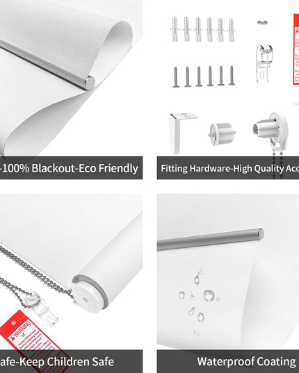 Homebox 100% Blackout Roller Window Shades, White, 119.38 cm W x 182.88 cm H