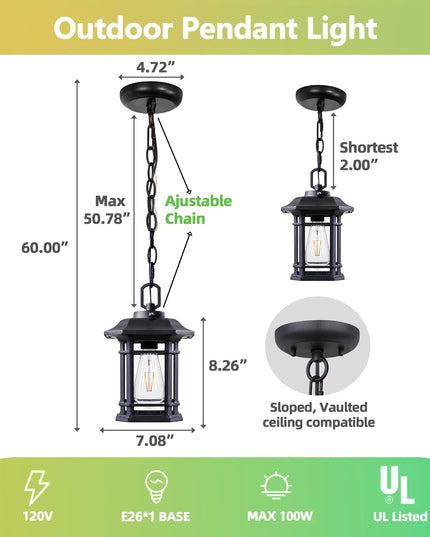 WJShome Outdoor Pendant Lights for Porch, with Dusk to Dawn Sensor