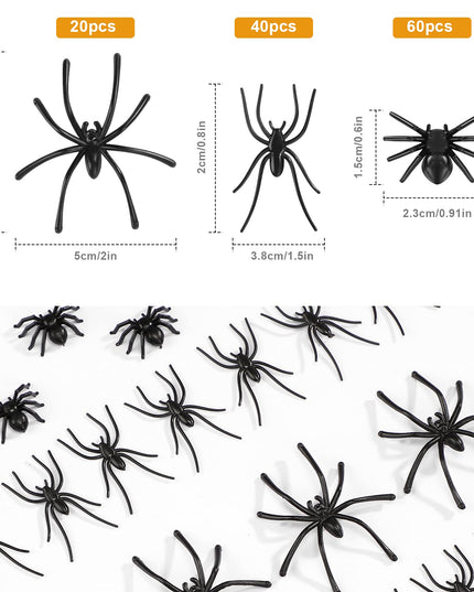 Civaner 3 Sizes 120 Pieces Halloween Plastic Spiders Small Black Plastic Spiders Fake Black Tiny Spiders Terror Prank Props for Home and Party Decorations, 2 x 1.8 Inch, 1.5 x 0.8 Inch, 0.9 x 0.6 Inch