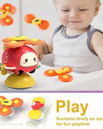 Dowellin 3-in-1 Spinner Toys High Chair Toy Table Toys for Kids, Car Toys and Helicopter Push Pull Toys Sucker Suction Toys for Child, Spinner Bath Toys for Baby Toddlers Infant 1 2 3 Years