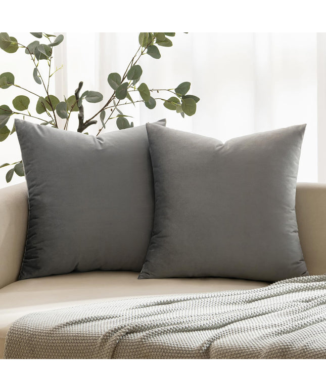 ANRODUO Pack of 2 Velvet Dark Grey Throw Pillow Covers 40x40 cm