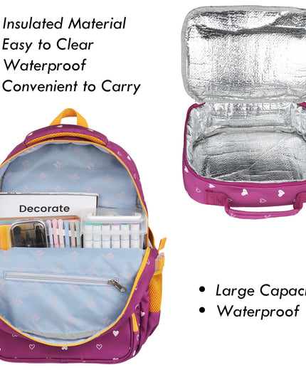 DUPHLAGT Kids Backpack for Girls with Lunch Box, Water Resistant Casual School Bag, Lightweight Elementary Daypack School Backpack for Teen Girls (Purple)