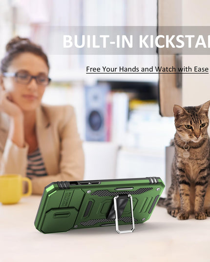 UKLCCU Case for 15 Pro iPhone Phone Case iPhone 15 Pro Case for Men with Slide Camera Cover, Built-in 360° Rotate Ring Stand for iPhone 15 Pro - Olive Green