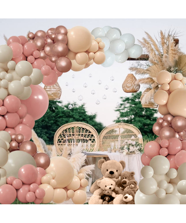 PERPAOL 154pcs Dusty Rose Pink Blush Balloons Garland Arch Kit Boho Nude Cream Peach Retro Pink for Bridal Shower Garden Tea Party Birthday Wedding Decorations