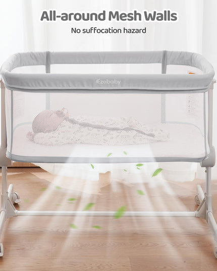 Ezebaby Baby Bassinet, Bedside Bassinet for Baby, Portable Baby Bassinets Bedside Sleeper for Newborn Baby Infants with Adjustable 7 Heights and All Mesh Sides, Mattress & Sheet Included