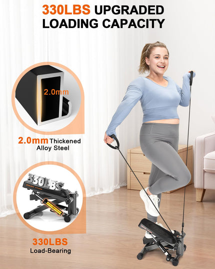 VitalLeap Steppers for Exercise, 16-Level Adjustable Resistance Stair Steppers with Arm Training Bands for Home Fitness