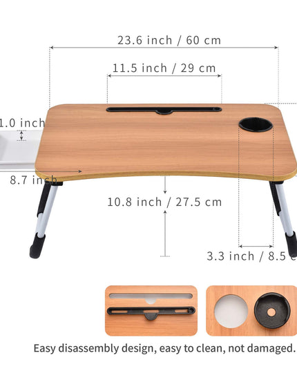 Laptop Bed Desk Table Tray Stand with Cup (Walnut)