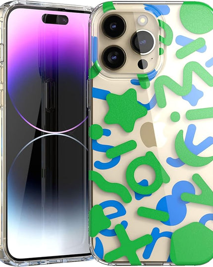 Senyimax for iPhone 14 Pro Max Case Stylish and Cute Double-Layer Letters Pattern Hard TPU Shockproof Protective Case Cover for Men Girls and Women (Multicolor)