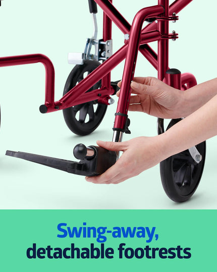Medline Lightweight Foldable Transport Wheelchair with Handbrakes