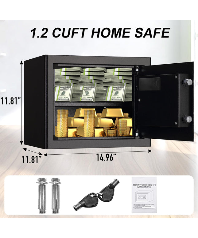 Tenamic Fireproof Safe Box 1.2 Cuft Electronic Digital Security Box, Keypad Small Lock Box Cabinet Safes with Internal Light, Solid Alloy Steel Office Hotel Home Safe with 2 Passwords, Black