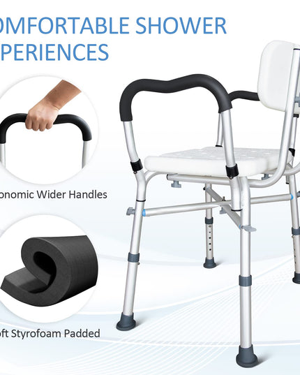 KingPavonini Shower Chair for Inside Shower, Heavy Duty Bath Chair with Arms