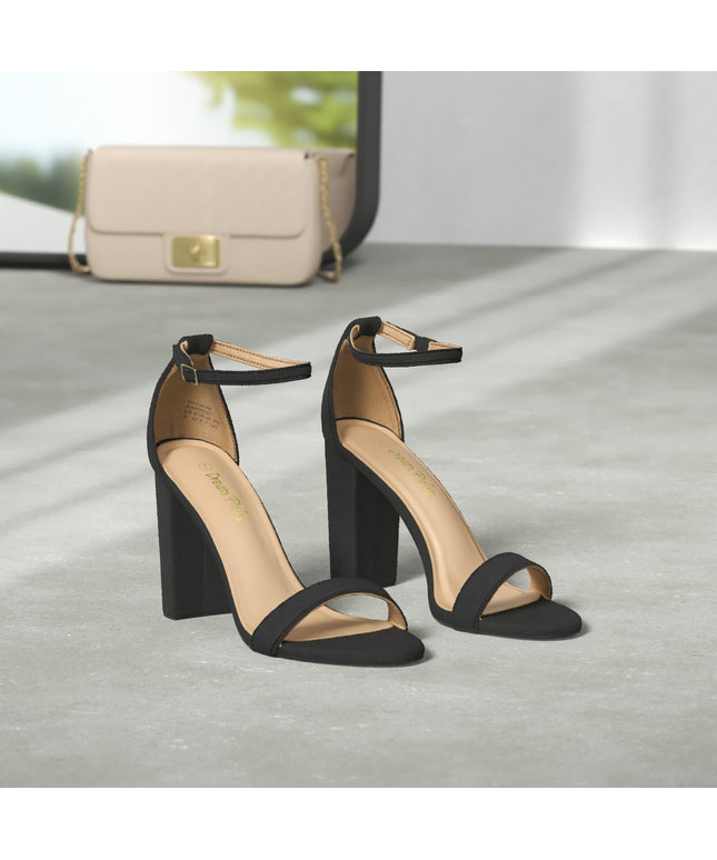 SIZE 38: DREAM PAIRS Women's Hi-Chunk Black Pu High Heel Pump Sandals