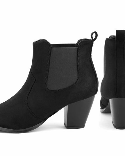 Size: 38 - MaxMuxun Women's Chunky Heel Boots Ankle Boots for Women Western Booties Faux Leather Pointed Toe Chelsea Fall Boots for Women 2024