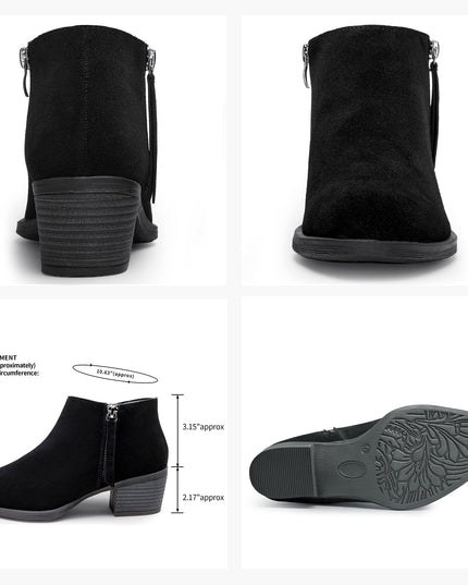 Size: 39 - Vepose Women's 9002 Suede Leather Low Booties, Ankle Boots, Black, Low Heel Elegant Boot(CJY9002 Black)