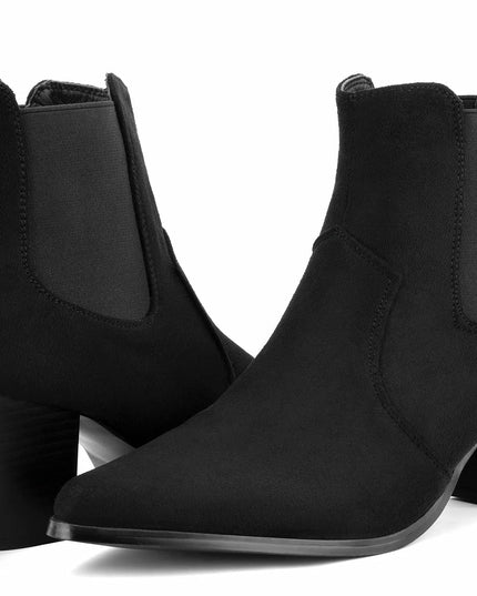 Size: 38 - MaxMuxun Women's Chunky Heel Boots Ankle Boots for Women Western Booties Faux Leather Pointed Toe Chelsea Fall Boots for Women 2024