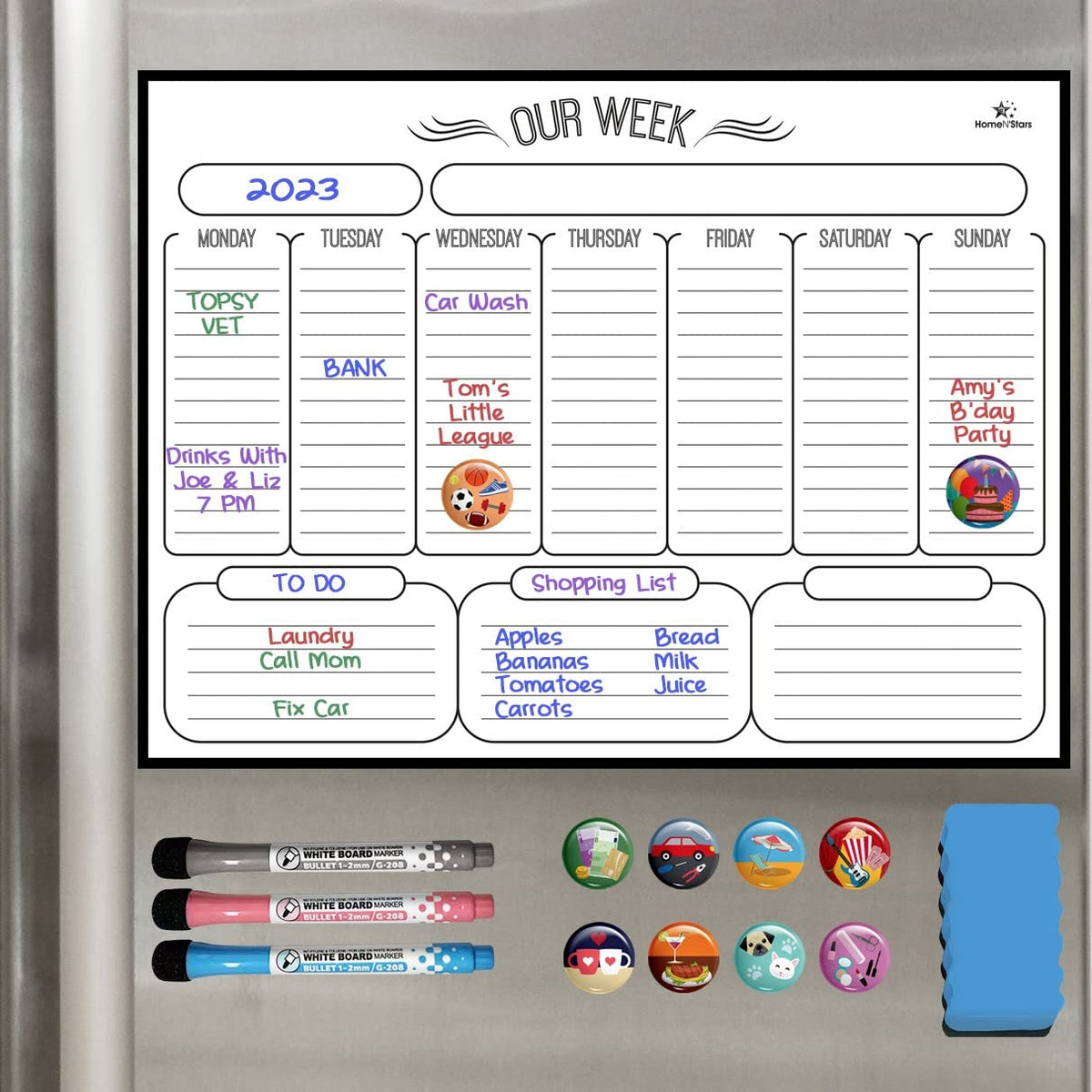 Home N'Stars Weekly White Board Dry Erase, Magnetic Weekly Planner For Fridge