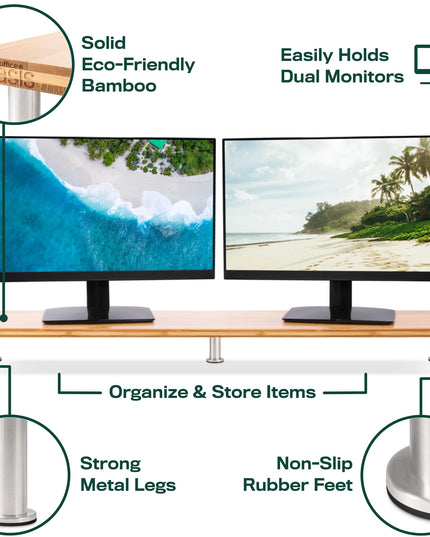 The Original Bamboo Dual Monitor Stand (As Seen On PBS) - 42 Inch Large Monitor Riser for Computer Screens, Laptop or TV - Desk Shelf Adds Storage Space and Improves Ergonomics - Natural