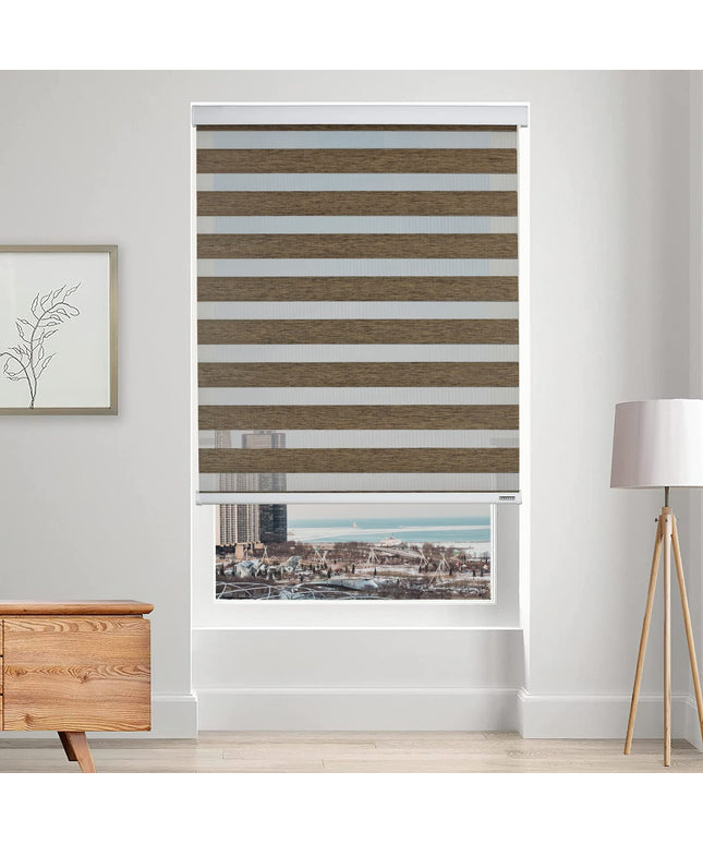 ShadesU Cordless Zebra Shades for Windows, W 152 cm x H 182 cm, Brown