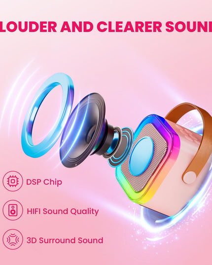 Mini Karaoke Machine for Kids Adults,Portable Bluetooth Speaker with 2 Wireless Microphones, MP3 Music Player Gifts Toys for Girls 3-12 Year Old Birthday Family Home Party (Pink 2 Mics)