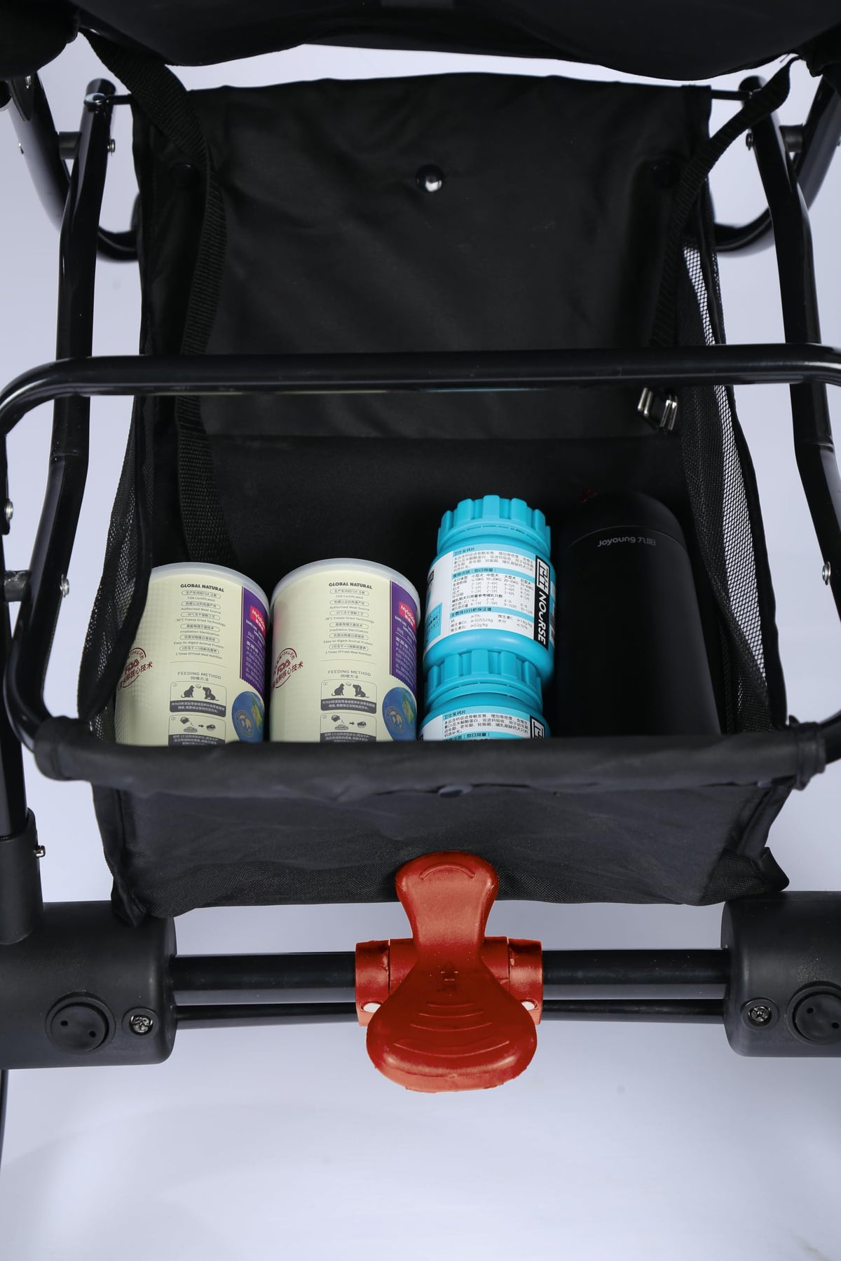 M-Pets Aventura stroller under-seat basket with pet supplies
